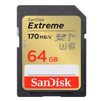 MEMORIA SANDISK SDXC 64GB EXTREME 170MB/S 4K CLASE 10 U3 V30 (SDSDXV2-064G-GNCIN)
