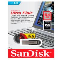 MEMORIA SANDISK 64GB USB 3.0 ULTRA FLAIR METALICA PARA MAC Y WINDOWS 150MB/S (SDCZ73-064G-G46)