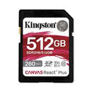 MEMORIA FLASH SD KINGSTON SDXC CANVAS REACT PLUS 512GB 280R/150W UHS-II U3 V60 SDR2V6/512GB
