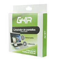 KIT DE LIMPIEZA PORTATIL GHIA CON 4 SPRAYS 8ML Y 4 MICROFIBRAS  PARA PANTALLAS Y DISPOSITIVOS  ANTIBACTERIAL
