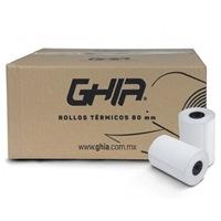 CAJA ROLLO PAPEL TERMICO GHIA 80X70 MM /50 PIEZAS /PARA IMPRESORAS DE 80MM // REACCION NEGRO