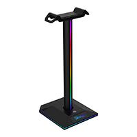 SOPORTE PARA HEADSET CON ILUMINACION TIPO RGB CON DOS PUERTOS USB Y 1 PUERTO DE JACK 3.5MM