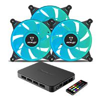 KIT DE 3 VENTILADORES DE 120MM ARGB CON HUB CONTROLADOR PARA LOS VENTILADORES O CONTROLADO POR SOFTWARE DE 3ROS Y CONTROL REMOTO PARA MANIPULAR EL RGB OCELOT GAMING