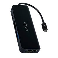 HUB ACTECK GATE 4P DH645 / USB C / 4 PUERTOS / USB C - 2X USB A - HDMI / 10 CM / NEGRO / AC-934640