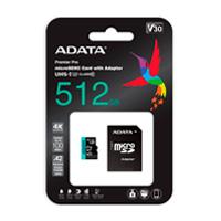 MEMORIA ADATA MICRO SDXC/SDHC UHS I 512GB CLASE 10 A2 100MB/85MB SEG V30 C/ADAPTADOR (AUSDX512GUI3V30SA2-RA1)