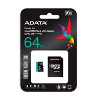 MEMORIA ADATA MICRO SDXC/SDHC UHS I 64GB CLASE 10 A2 100MB/80MB SEG V30 C/ADAPTADOR (AUSDX64GUI3V30SA2-RA1)